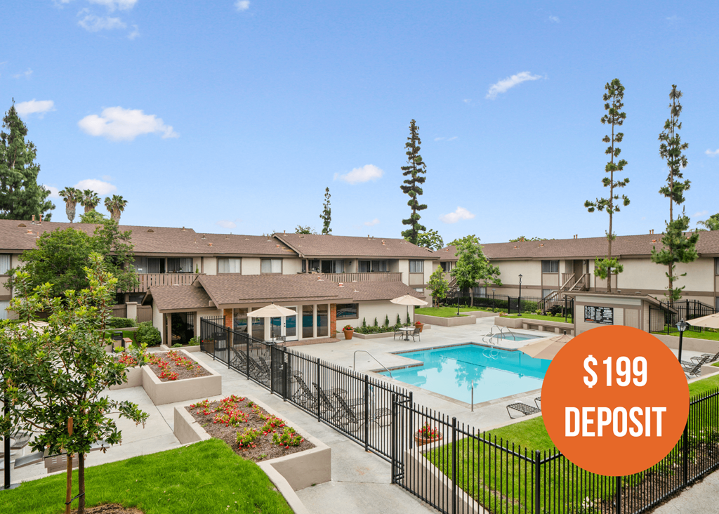 our apartments have a swimming pool and our rates are 198 deposit